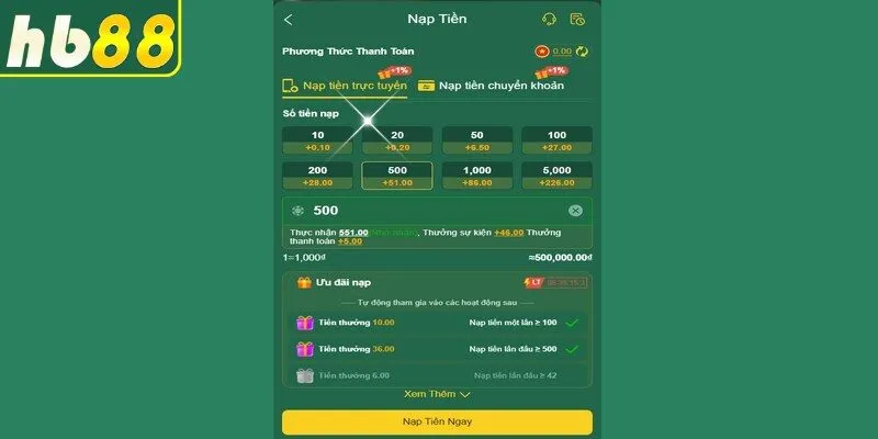 Điều kiện cần lưu ý khi thực hiện nạp tiền vào HB88